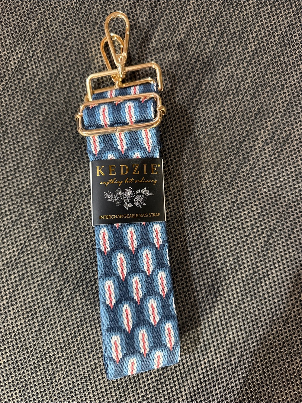 Kedzie Blue Patterned Interchangeable Bag Strap with Gold Hardware